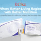 BElixz product line featuring SHIRUTO, LIVCORE, and I-VXION against a light blue background with the tagline "Where Better Living Begins with Better Nutrition"